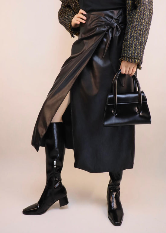 Vintage Black Leather Wrap Skirt