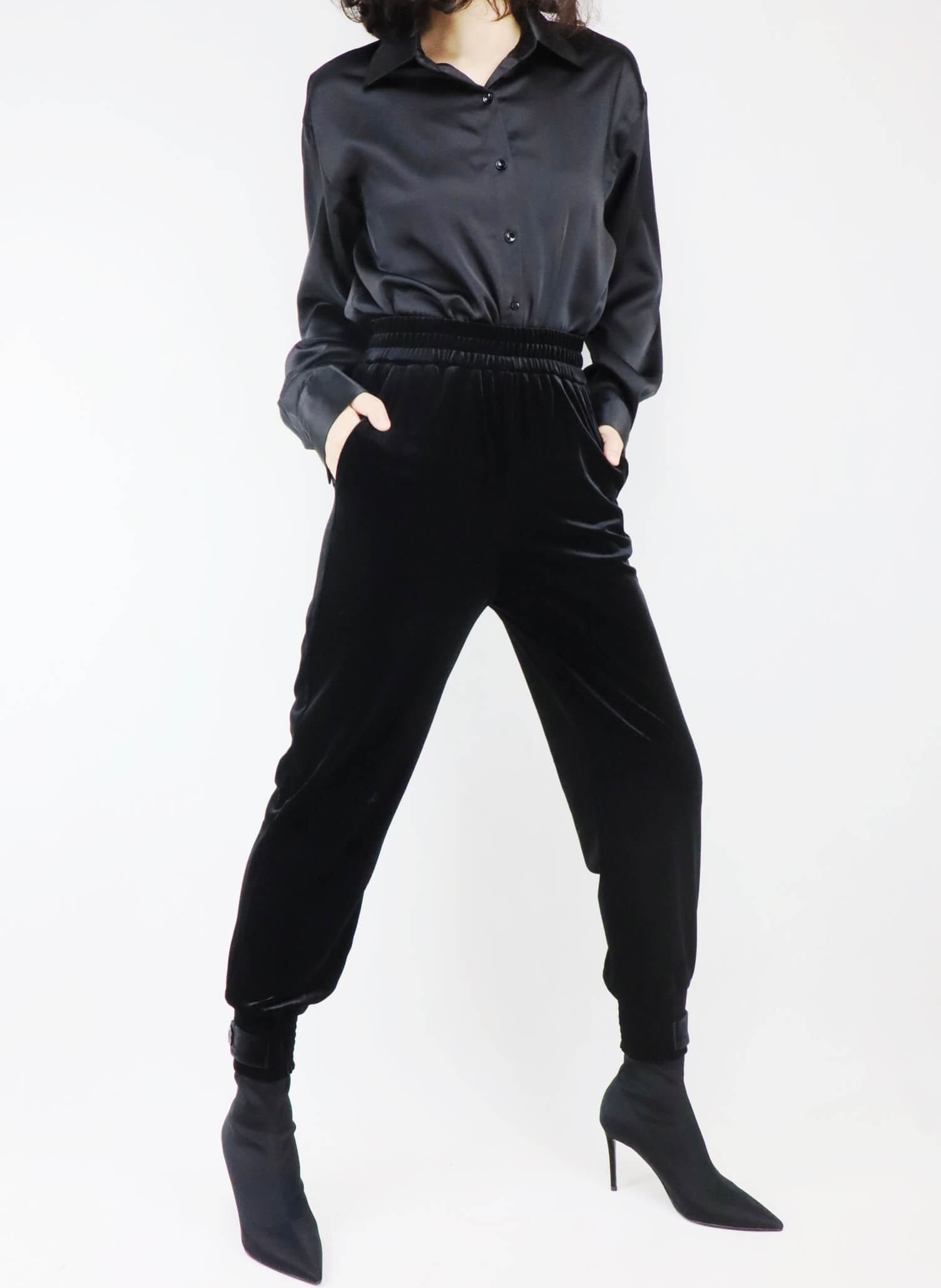 Black velvet trousers